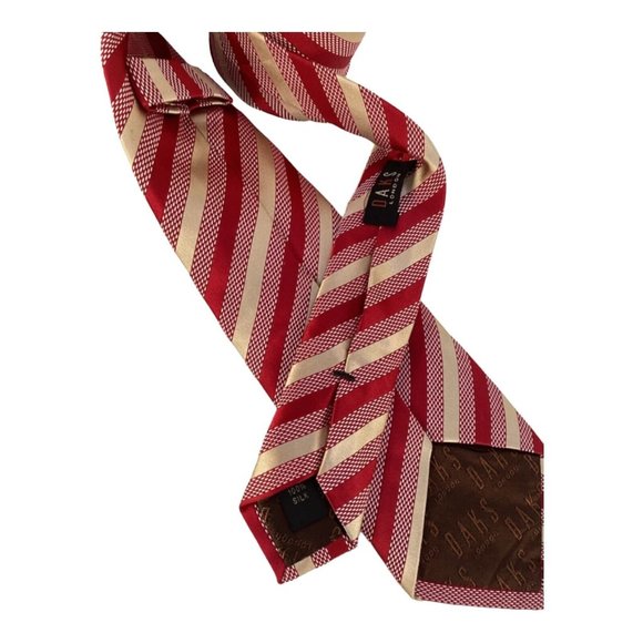 DAKS LONDON Red Striped Silk Tie Italy 60-"3.5" EC - Picture 5 of 6